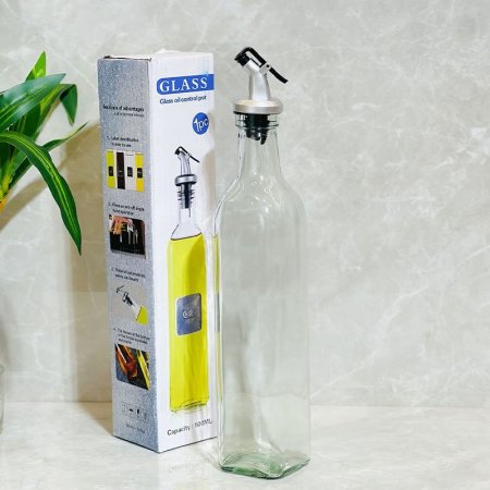 قنينة زيت زجاج مربع 500مل غطا ستانلس ضغط K115/25 =ض8