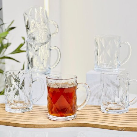 طقم كاسة شاي/6 زجاج سادة 210مل مبلط K90/3 =ض7