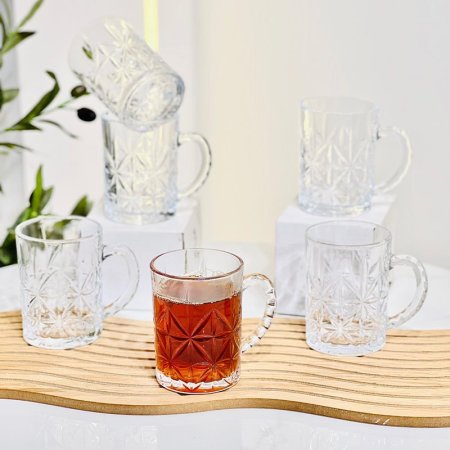 طقم كاسة شاي/6 زجاج سادة 200مل وردة K90/4 =ض7