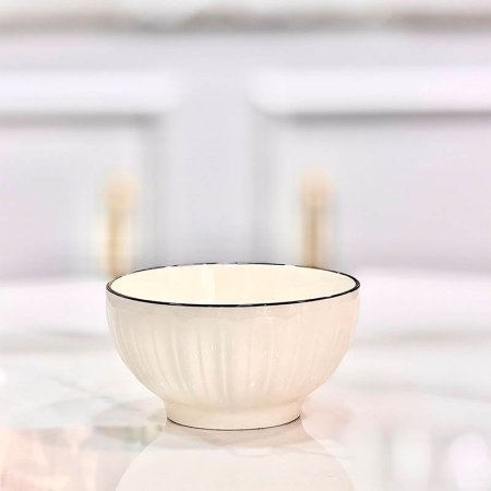 زبدية لبن 4.5" بورسلان ابيض محزز حيف اسود GF17/5 =ب9