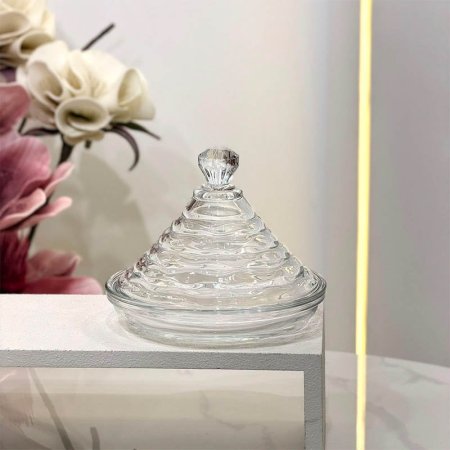 مضيفة زجاج سادة مع غطا هرم محزز GF108/21 =ب12