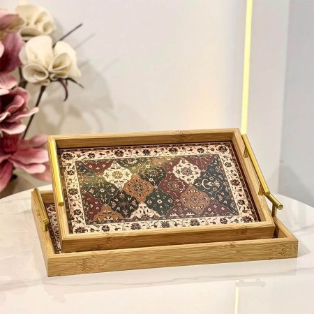 طقم صواني/2 مستطيل خشب بامبو وجه مرسم GF89/11 =ب11