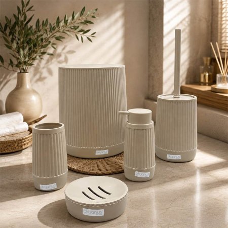 طقم حمام/5 سطل كبسة مع دلو  +فرشاه +3مصابن بلاستك  محزز اسود OKY-385-S تركي 03/10 +B1
