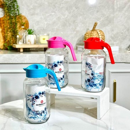 كوز ماء زجاج 1500CCغطا بلاستك ملون K311 تركي 07/9 +B3