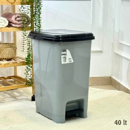 سطل نفايات دعسة V بلاستيك سكني 40لتر غطا اسود SLIM0122 تركي 04/59 +B1