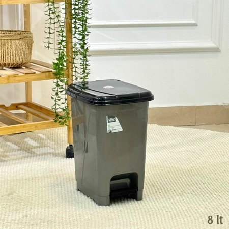 سطل نفايات دعسة V بلاستيك سكني 8لتر غطا اسود SLIM0155 تركي 04/65 +B1