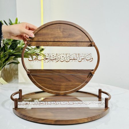 طقم صواني /2 خشب بني مدور نصف اكرلك شفاف مكتب K312/5 بيدين =VGR1