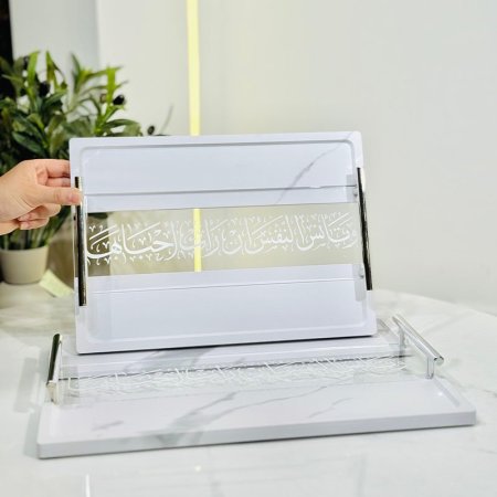 طقم صواني /2 خشب ابيض مستطيل نصف اكرلك شفاف مكتب K312/10 بيدين =VGR1