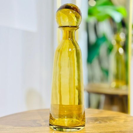 فازة بيضاوي زجاج عسلي 42سم K200/6 غطا طابة =VGR3