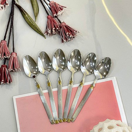 طقم معالق كبير/6 ستانلس ستيل محزز طرف ذهبي GF220/1 =ط4-4