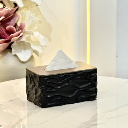 بكيت محارم بلاستيك اسود غطا خشب ملون GF103/7 =ب16