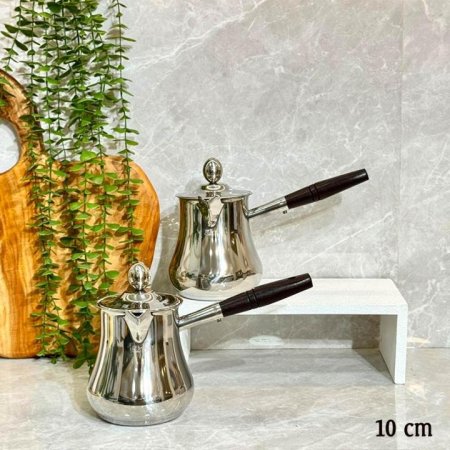 طقم بكرج قهوة/2 ستانلس ستيل 10سم يد خشب بغطا GF26/72 =ب14