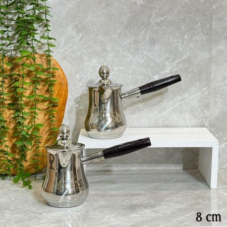 طقم بكرج قهوة/2 ستانلس ستيل 8سم يد خشب بغطا GF26/70 =ب14