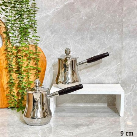 طقم بكرج قهوة/2 ستانلس ستيل 9سم يد خشب بغطا GF26/71 =ب14