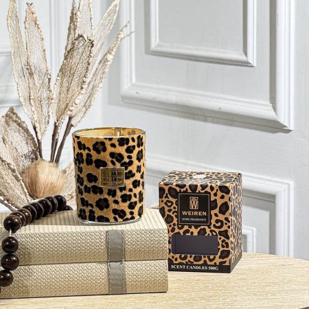 شمعة معطر زجاج 500غرام قماش نمر GF150/9 =ب21