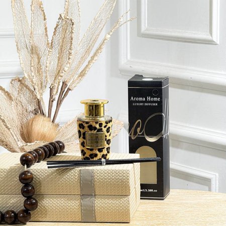 قنينة معطر سائل زجاج 100مل قماش نمر مع عيدان GF150/12 =ب21