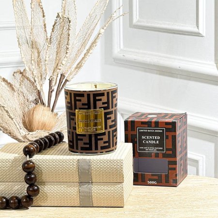 شمعة معطر زجاج 500غرام جلد FENDI مدور GF150/23 =ب21