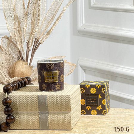 شمعة معطر زجاج 150غرام جلد LV مدور GF150/28 =ب21