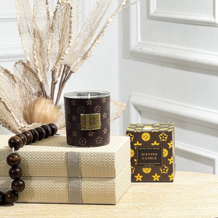 شمعة معطر زجاج 220غرام جلد LV مدور GF150/29 =ب21