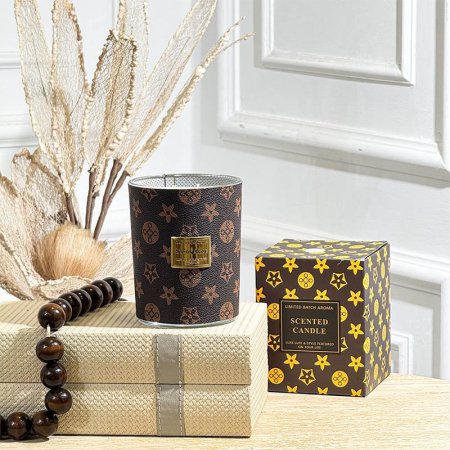 شمعة معطر زجاج 500غرام جلد LV مدور GF150/30 =ب21