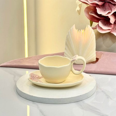 ماغ فنجان بورسلان بيج يد حلقة مع صحن GF187/2 =ب19