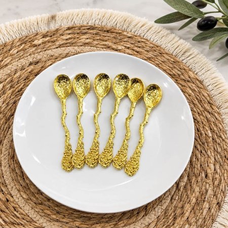 طقم معالق قرفة صغير/6 ستانلس ستيل ذهبي يد قطف عنب GF167/12 =ب19