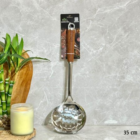 كبشة طعام 35سم ستانلس ستيل ECOفضي يد خشب GF159/2 =ب13