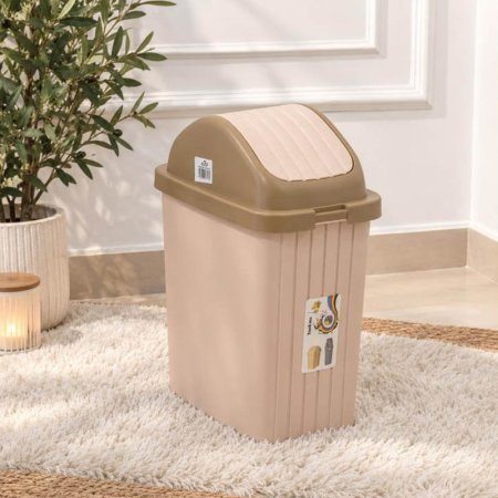 سطل مهملات بلاستيك محزز رفيع ملون بغطا مروحة كبس GF237/14 =ب18