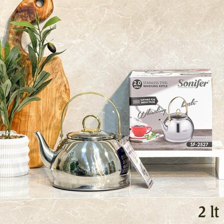 براد شاي 2لتر ستانلس ستيل يد ذهبي غطا زجاج GF161/2 =ب18