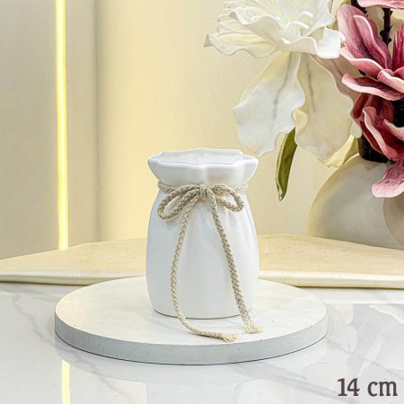 فازة شكل اسطوانة 14سم بلاستيك ابيض عنق حبل  GF176/12 =ب19