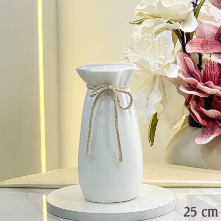 فازة شكل اسطوانة 25سم بلاستيك ابيض عنق حبل  GF176/14 =ب19