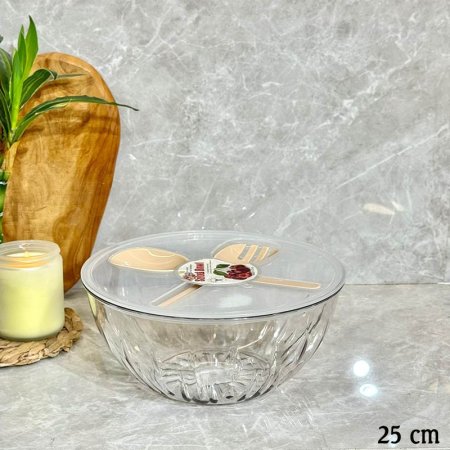 جاط سلطة 25سم مدور اكريلك غطا بلاستيك مع معلقة وشوكة GF25/43 =ب13