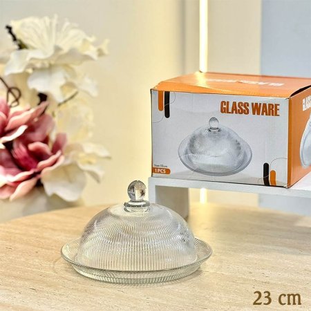 جاط كيك مدور23سم زجاج سادة غطا قبة محزز GF72/4 =ب17
