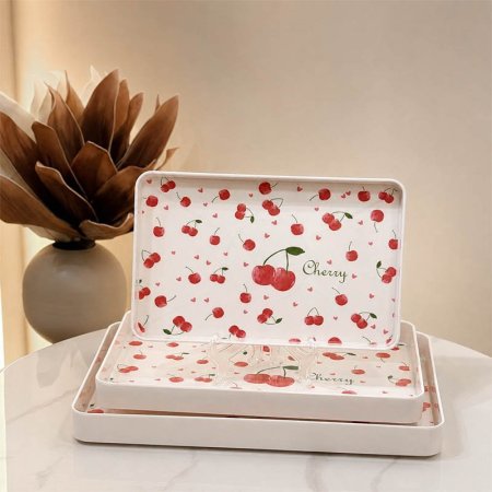 طقم صواني/3 مستطيل بلاستيك ابيض مرسم كرز  GF25/26 =ب13