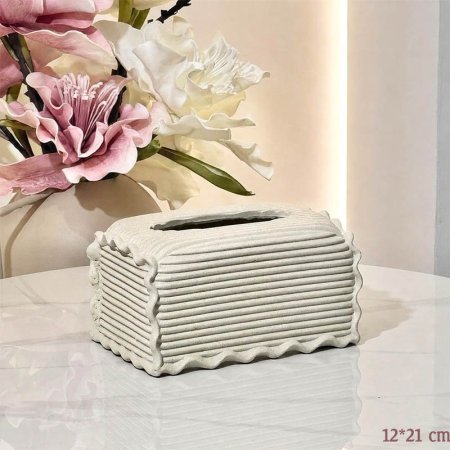 بكيت محارم مستطيل 21*12سم جبص بيج محزز اطار معرج  A145/8 =ب14