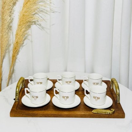 طقم فناجين قهوة 6/6 بورسلان ابيض تعليقة نحلة K401/6 =ك4