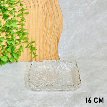 صحن فواكة مربع 16سم مثلج حيف ذهبي معرج  K32/3 =ك3