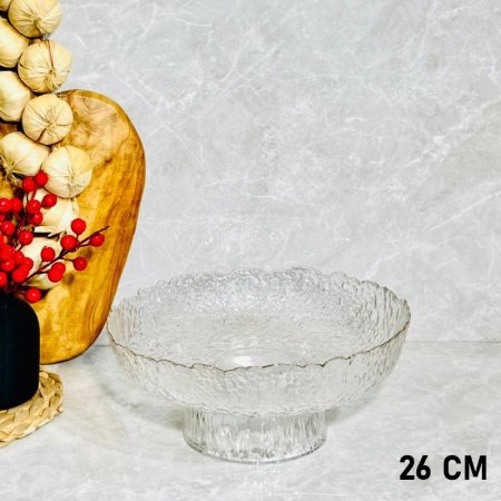 جاط فواكة زجاج مدور مثلج 26سم حيف ذهبي معرج برجل  K32/5 =ك3