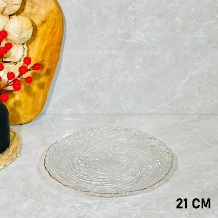 صحن فواكة زجاج مدور محزز لف 21سم حيف ذهبي معرج K32/7 =ك3