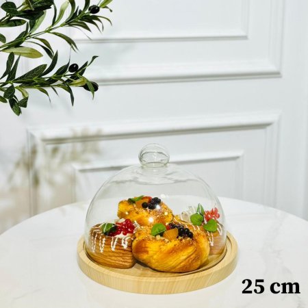 جاط كيك 25سم خشب مدور غطا زجاج K57/13 =ك1