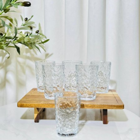 طقم كاسة ماء طويل /6 زجاج سادة 350مل  مبزر خلية نحل K79/3 =ك2