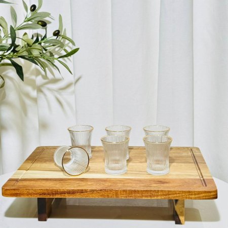 طقم كاسة زمزم/6 زجاج سادة محزز حيف ذهبي K79/9 =ك2