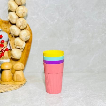 طقم كاسة اطفال/4 بلاستك محزز ملون K155/4 =ك2