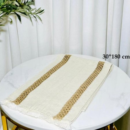 رنر مستطيل 180*30سم  قماش بيج محزز بني K199/5 =ك2