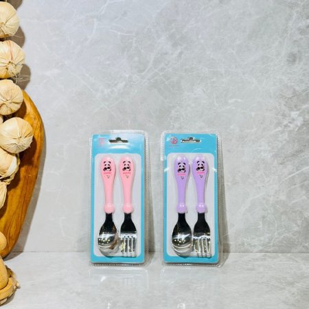 معلقة +شوكة اطفال ستانلس يد بلاستك ملون مرسم باندا K169/6 =ك2