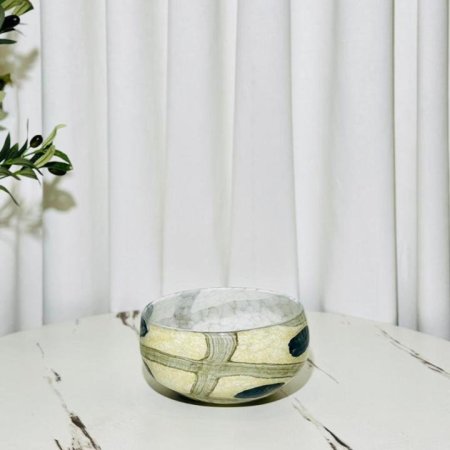 جاط مدور غويط 18سم زجاج ملون مرسم ورقة K197/2 =ك4