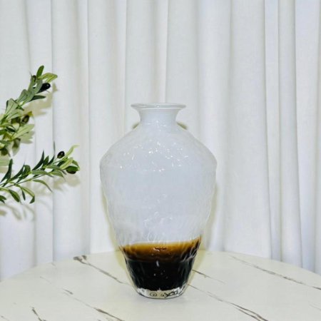 فازة 40سم زجاج بصمة ابيض وعسلي K197/17 =ك4