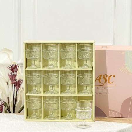 طقم كاسة شراب /12 زجاج سادة مثلج حيف ذهبي برجل ASC25002-A +غ2
