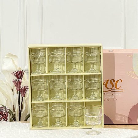 طقم كاسة شراب/12 زجاج سادة محزز حيف ذهبي برجل ASC25002-C +غ2