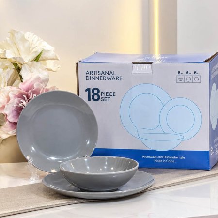 طقم صحون سفرة 18قطعة بورسلان سكني فاتح ماط 3244++ly